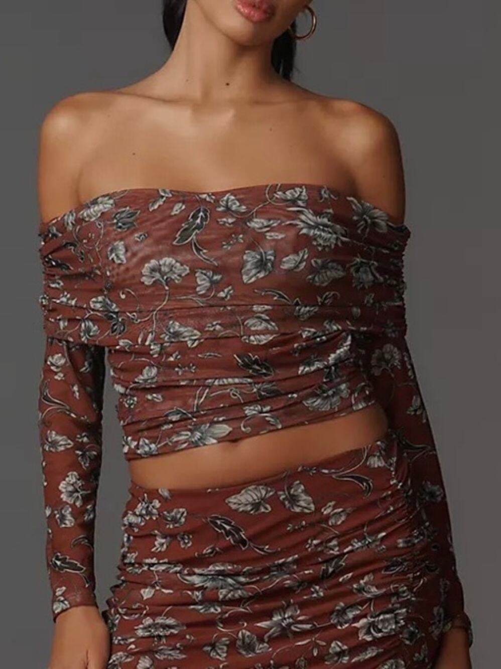 Anthropologie Maeve Aleda Mesh Ruched Off The Shoulder Top Size Medium